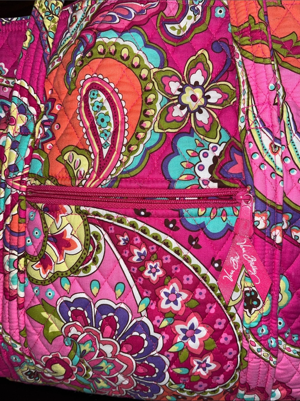 Vera Bradley Hot Pink Paisley Quilted Tote with Teal & Orange Accents - Picture 3 of 6